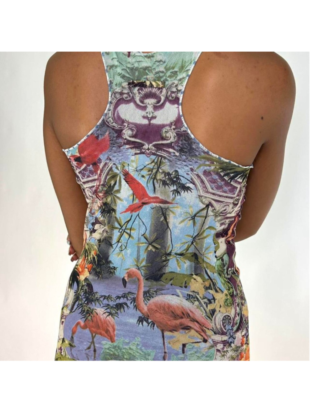 vintage JPG S/S 1999 tropical print mesh maxi dress - Picture 4 of 8